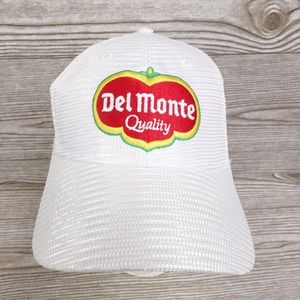 DEL MONTE QUALITY HAT WHITE MESH SNAPBACK EMBROIDERED BASEBALL HAT CAP